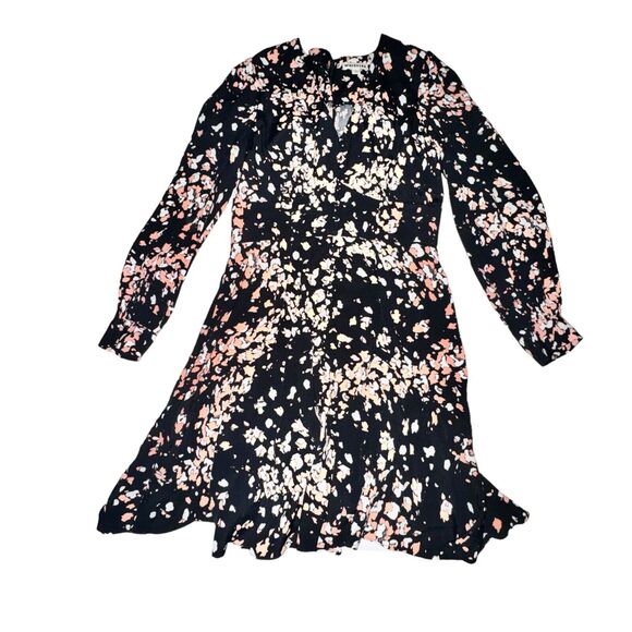 Whistles Mottled Animal Button Dress Women's Size 6 Black Pink L/S Back Zip - Picture 1 of 9